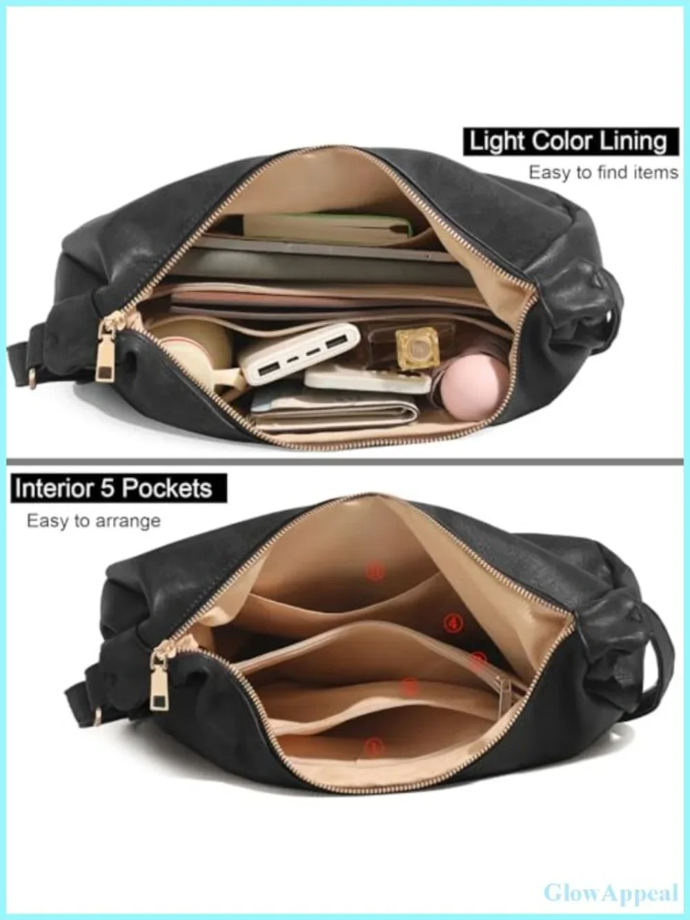 Vegan Leather Foldable Hobo Bag Women Shoulder Handbag Crossbody Purse Large